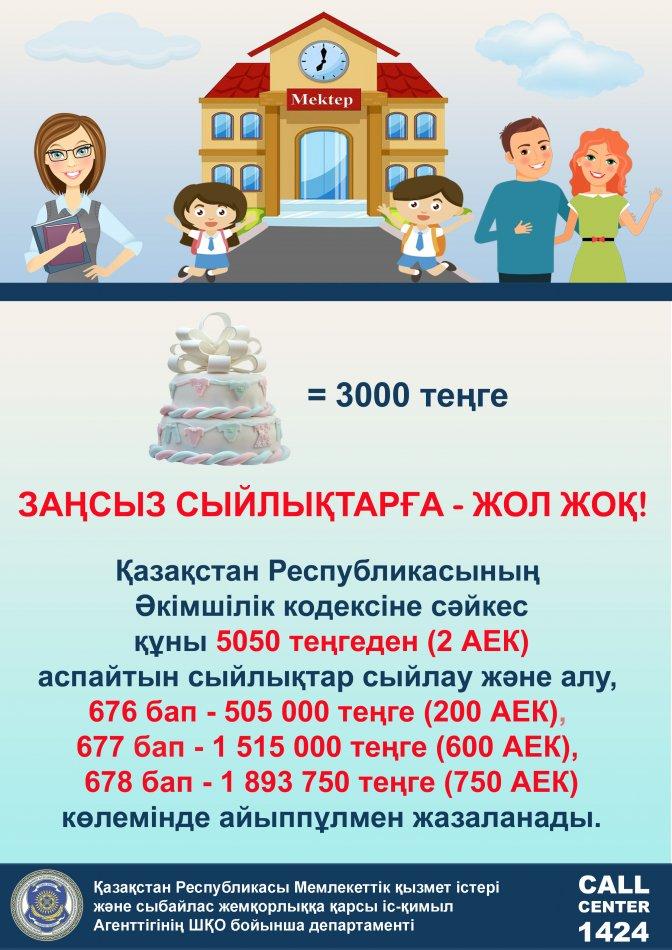 Ата-аналар мен және мектеп ұстаздарына ақпарат! "ЗАҢСЫЗ СЫЙЛЫҚТАРҒА - ЖОЛ ЖОҚ"