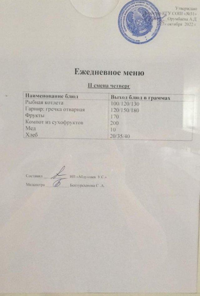 Ежедневное меню 2 смена