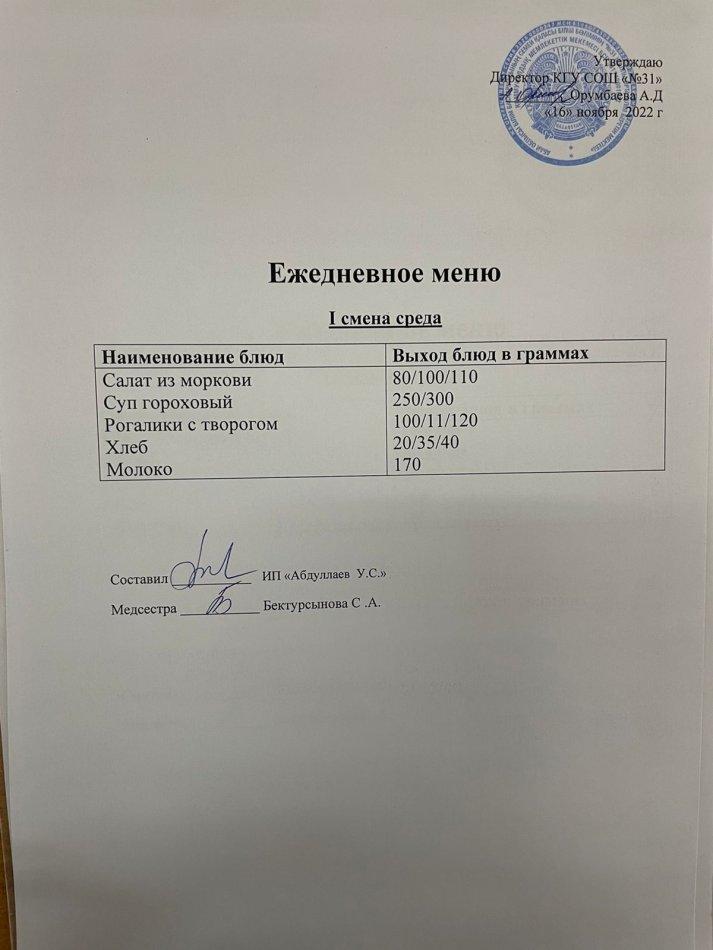 ежедневное меню 1 смена