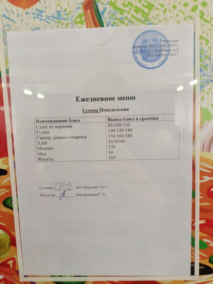 ежедневное меню 1 смена
