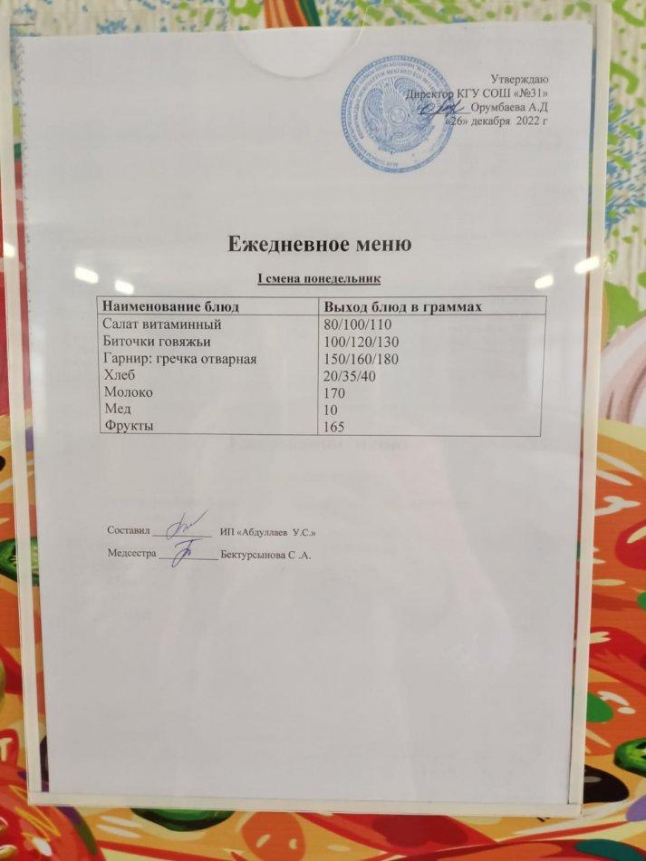 ежедневное меню 1 смена