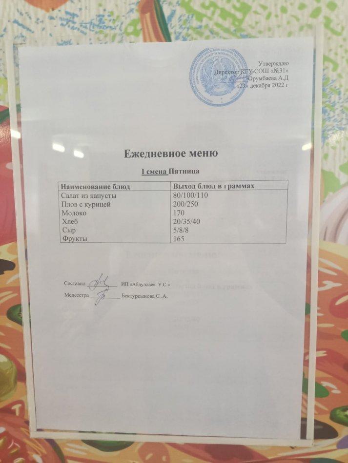 ежедневное меню 1 смена