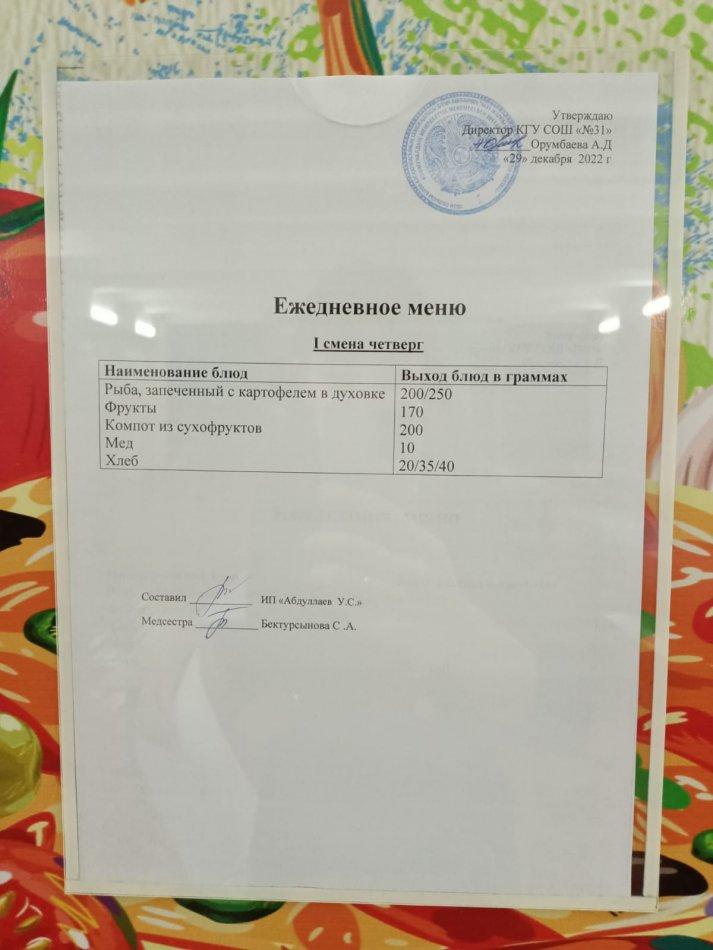 ежедневное меню 1 смена