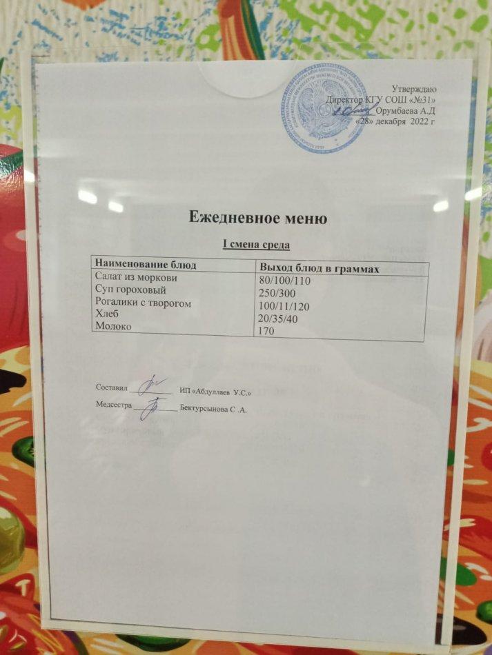 ежедневное меню 1 смена
