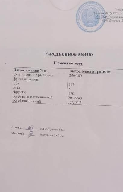Меню столовой на 9 февраля 2023 г. 2 смена