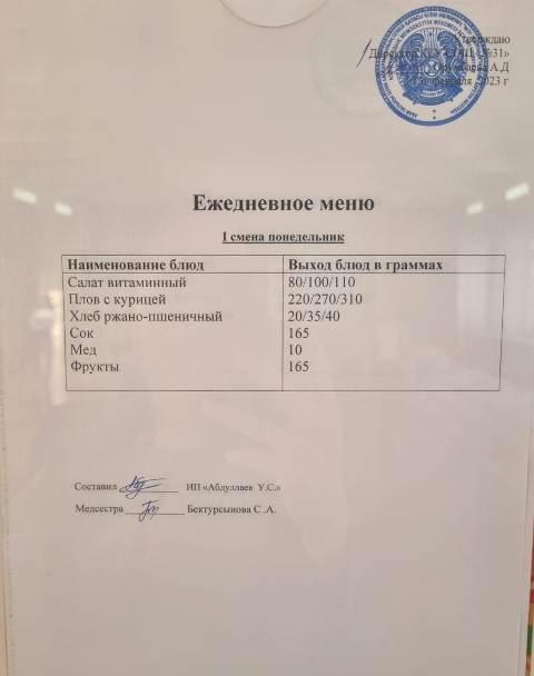 Меню столовой на 13 февраля 2023г. 1 смена