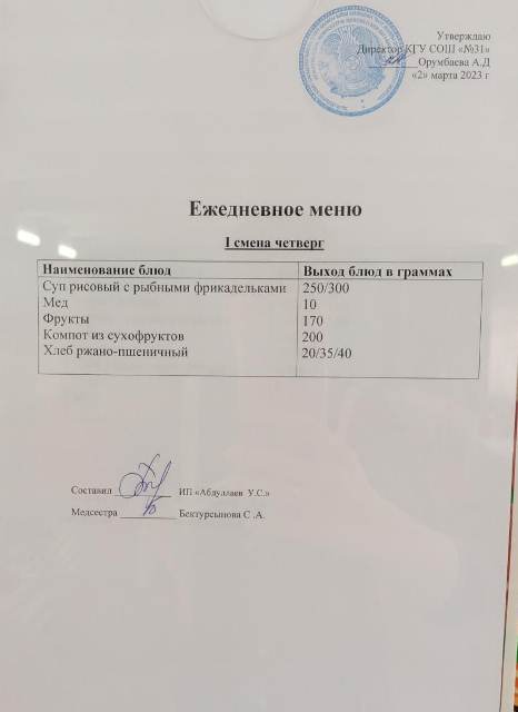 Меню столовой на 2 марта 2023 г.