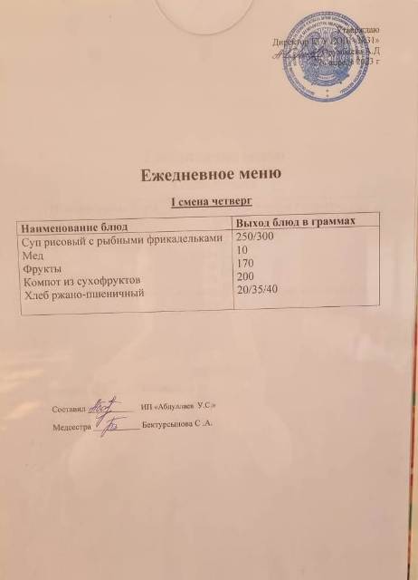 Меню столовой на 27 апреля 2023 г. 1 смена