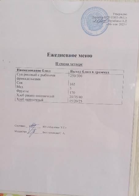 Меню столовой на 4 мая 2023 г.  2 смена