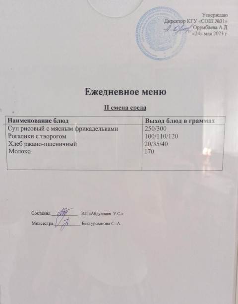 Меню столовой на 24 мая 2023 г. 2 смена
