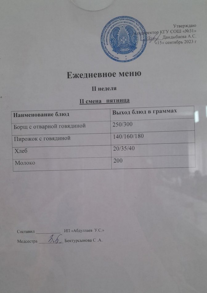 меню 2 смена