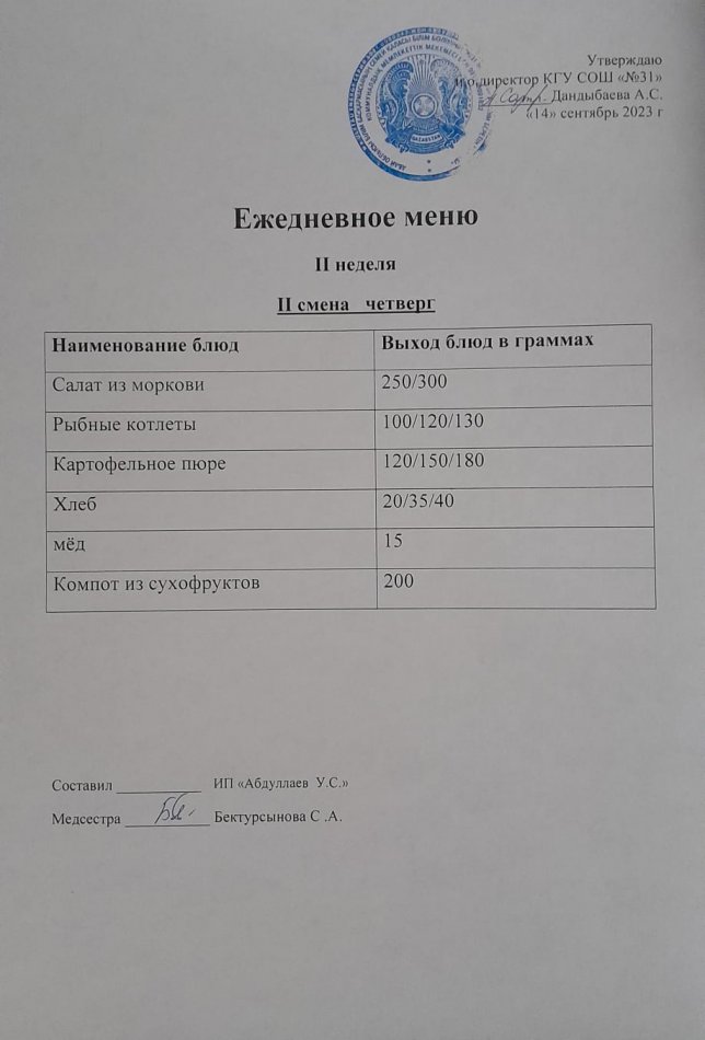 меню 2 смена