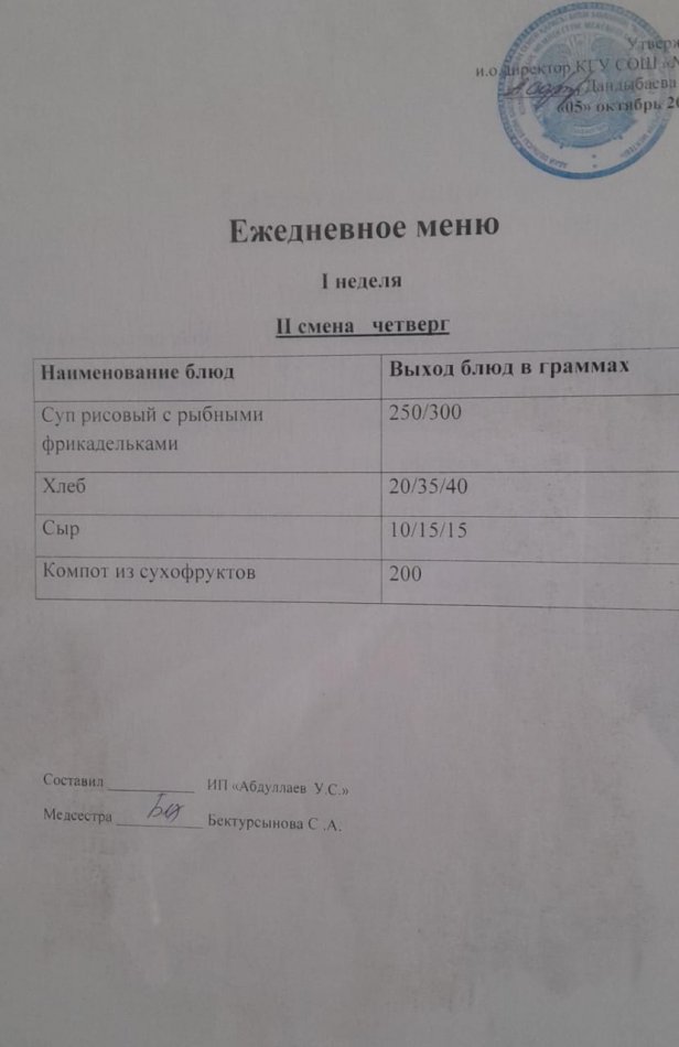 меню 2 смена