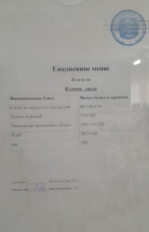меню 2 смена
