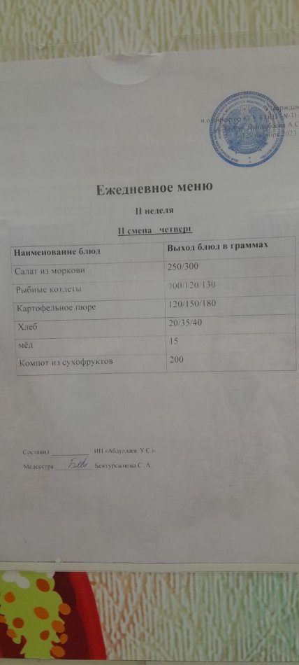 меню 2 смена