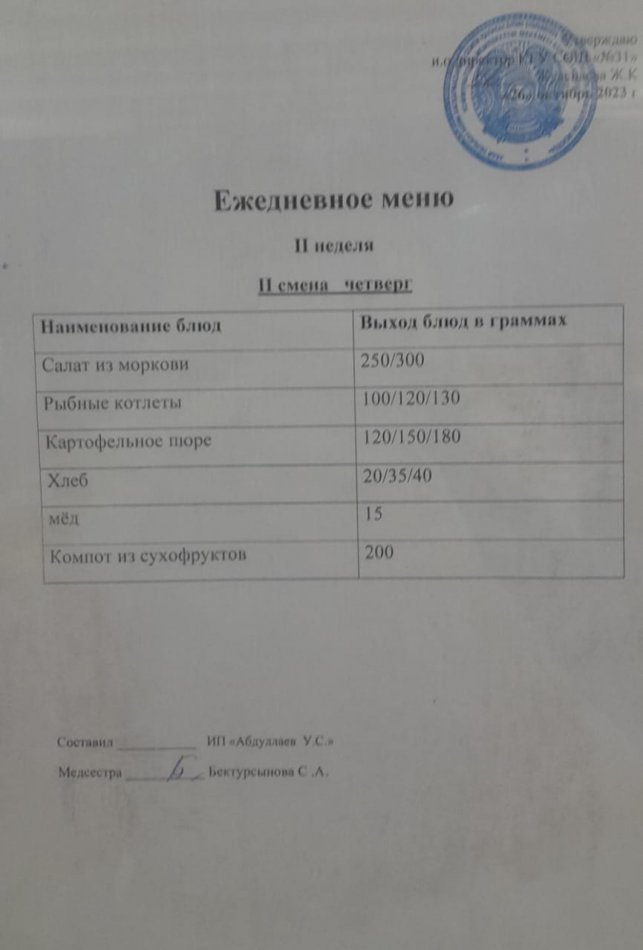 меню 2 смена