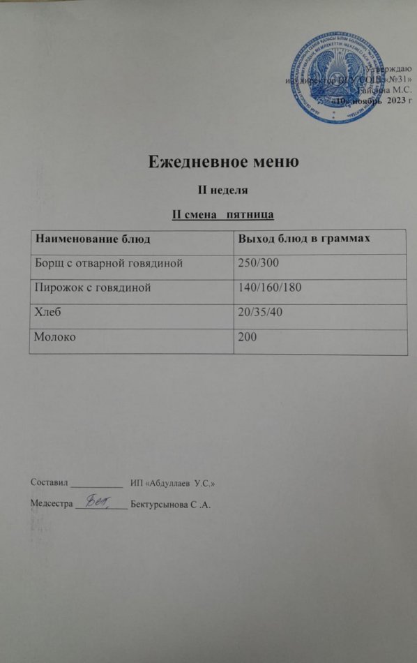 меню 2 смена