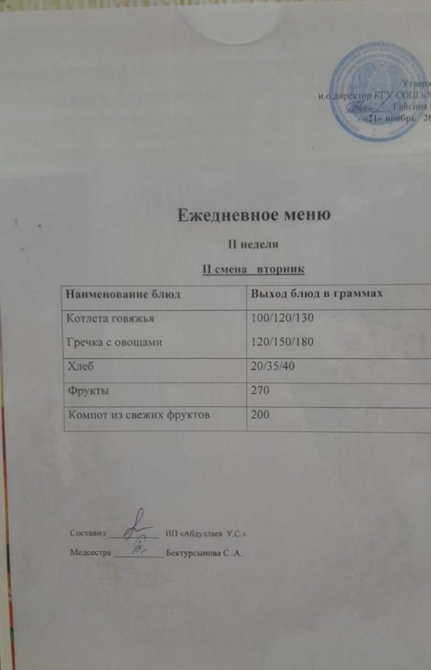 меню 2 смена