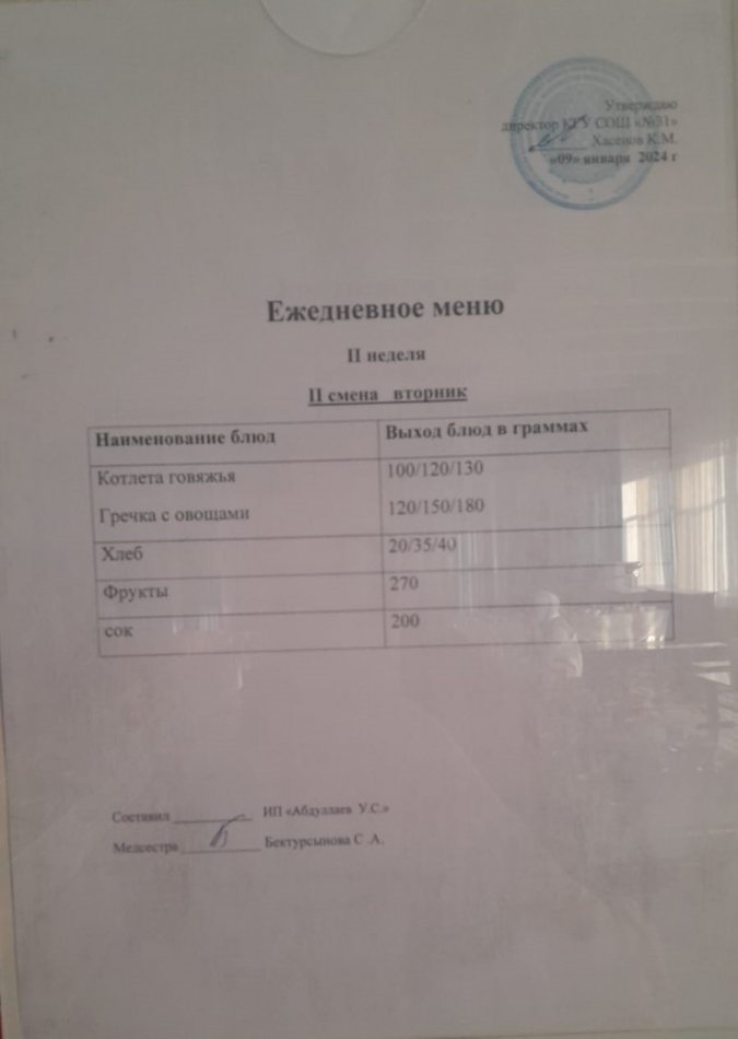 меню 2 смена