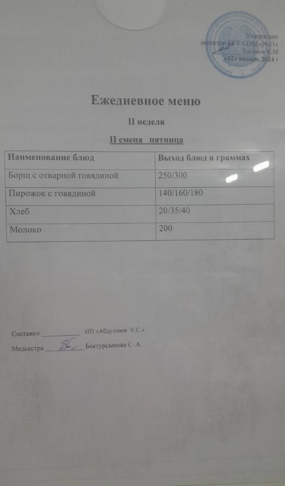 меню 2 смена