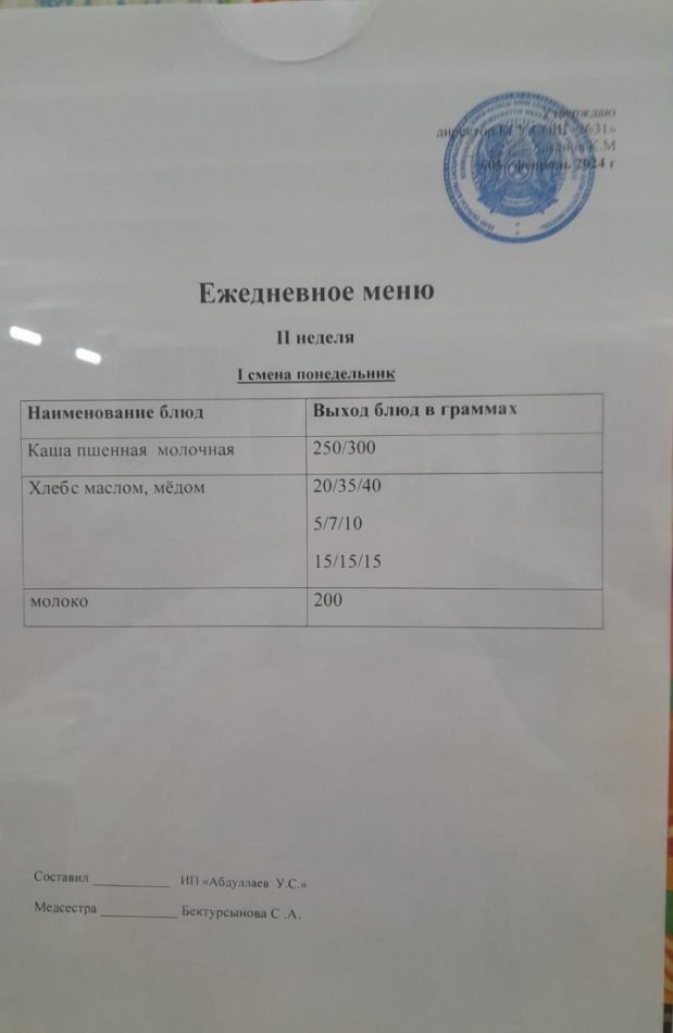 меню 2 смена