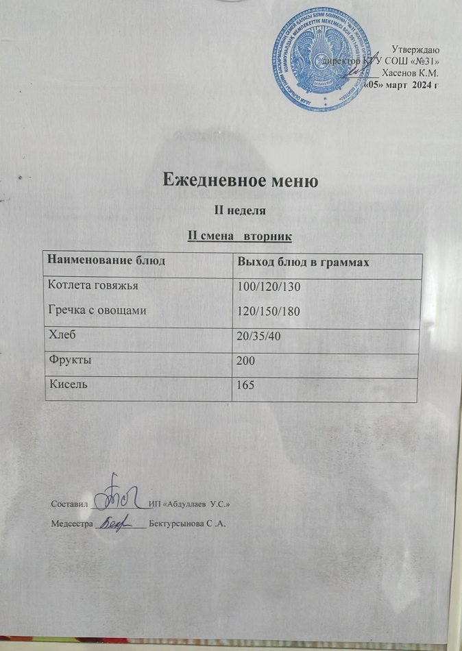 меню 2 смена