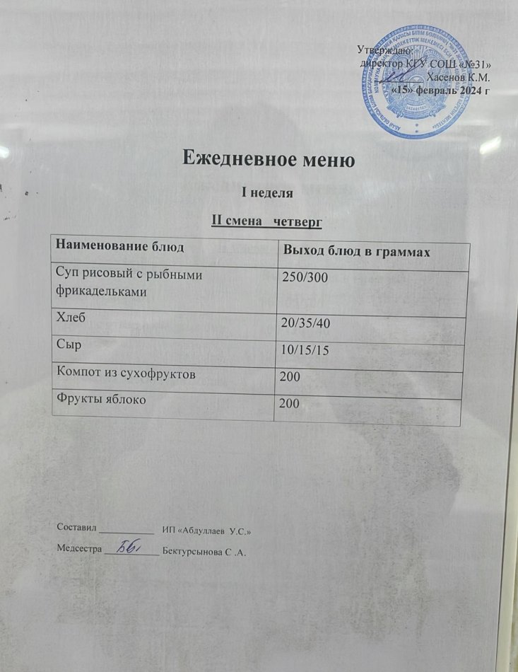 меню 2 смена