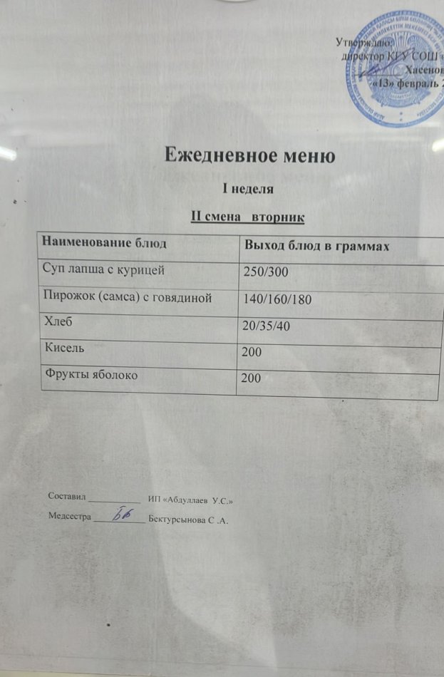 меню 2 смена